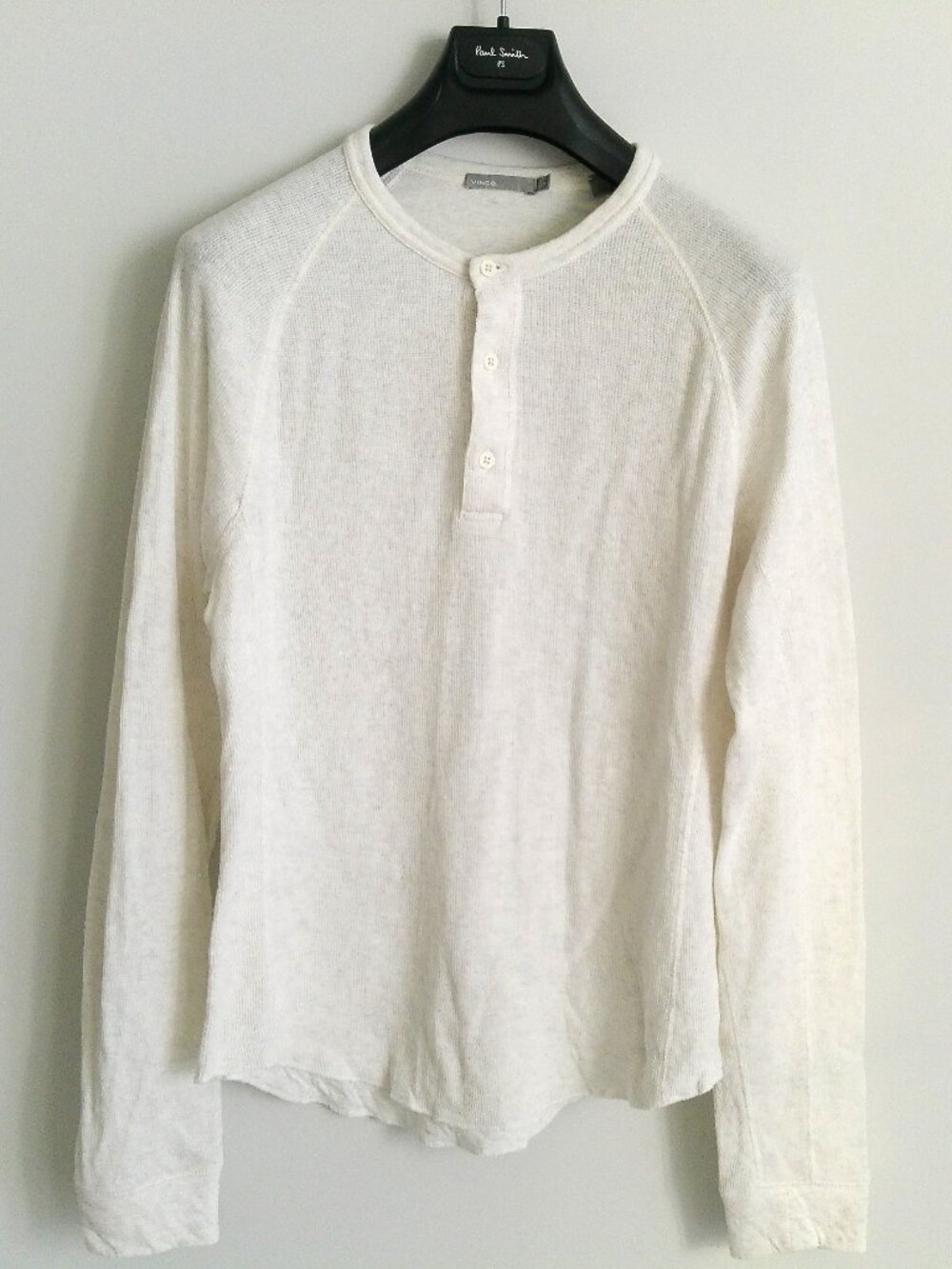 VINCE MEN'S DESIGNER WASHED PUTTY COTTON HENLEY T-SHIRT